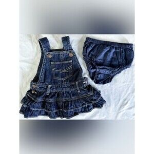 Baby Gap Denim Overall Dress w/ Bloomers Size 3–6 Months Ruffle Skirt